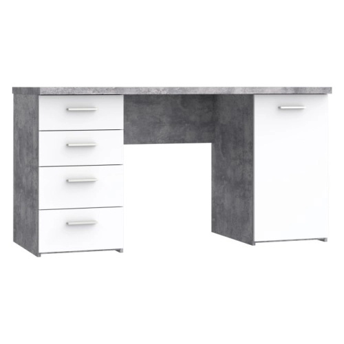 Biurko 145x60 cm z 4 szufladami i szafką Biały/Beton